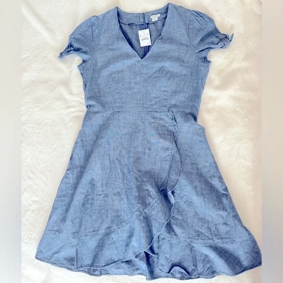 J. Crew Chambray Faux-Wrap Dress, Size 6 - NWT - Picture 4 of 11